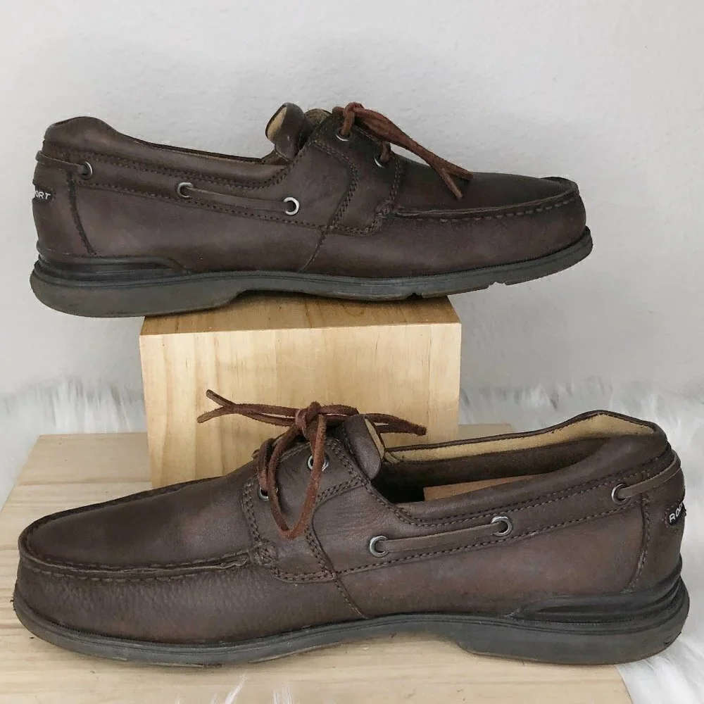 Rockport Adiprene By Adidas Tobacco Brown Leather Boat‎ Shoes Men's Size 10.5M